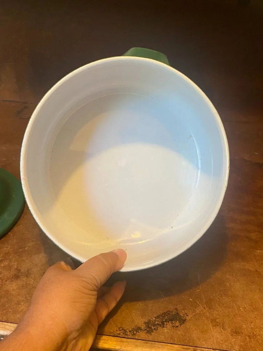 1990s Emile Henry Forest Green Round Ceramic Casserole Dutch Oven Vintage